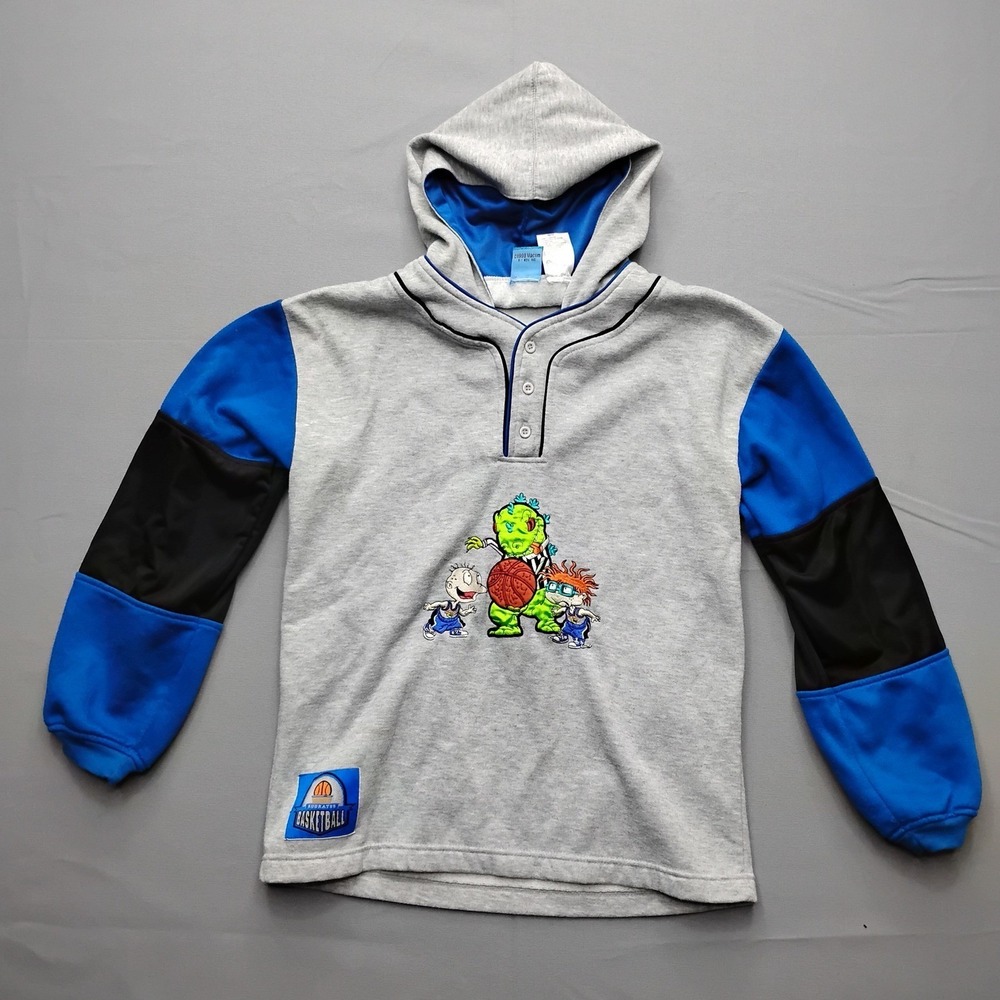 Vintage‎ 1998 Rugrats Basketball Hoodie Kids 14/16 Gray Blue Reptar Nickelodeon